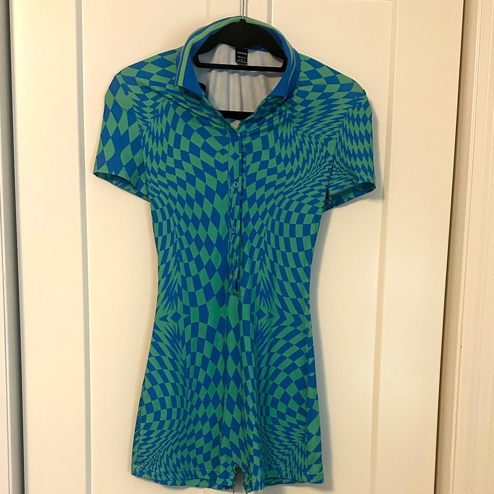 SHEIN Vibrant Blue and Green Optical Mini Dress